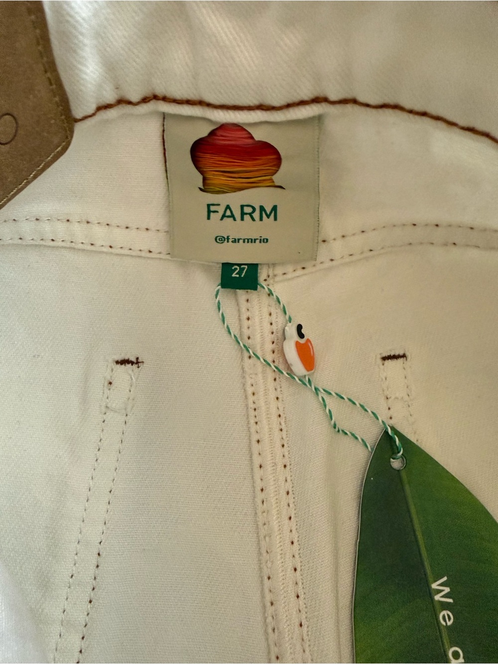 Farm Rio Embroidered Coconut Off-white Beaded denim - Picture 8 of 13